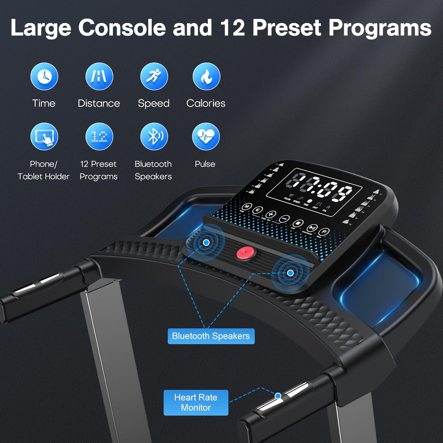 COZYINN Folding Treadmill with Incline, 3.5HP Quiet Treadmills for Home 400 lb Capacity, Running Machine with Pulse Sensor and Bluetooth Speaker, 7.6 MPH, App, Wide Belt, Space-Saving Design