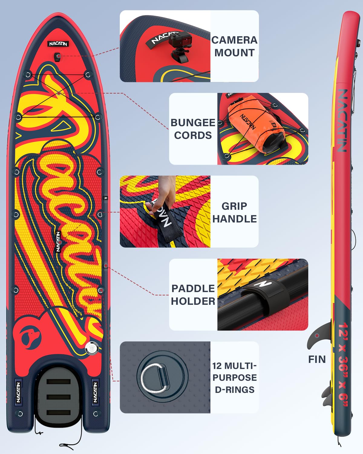 NACATIN Inflatable Stand Up Paddle Board - Premium SUP Board with Dog Ramp Kit,Complete SUP Set Paddle Boards for Adults with Single/Double Paddle, Backpack, Suitable for Paddle Boarding with Dog