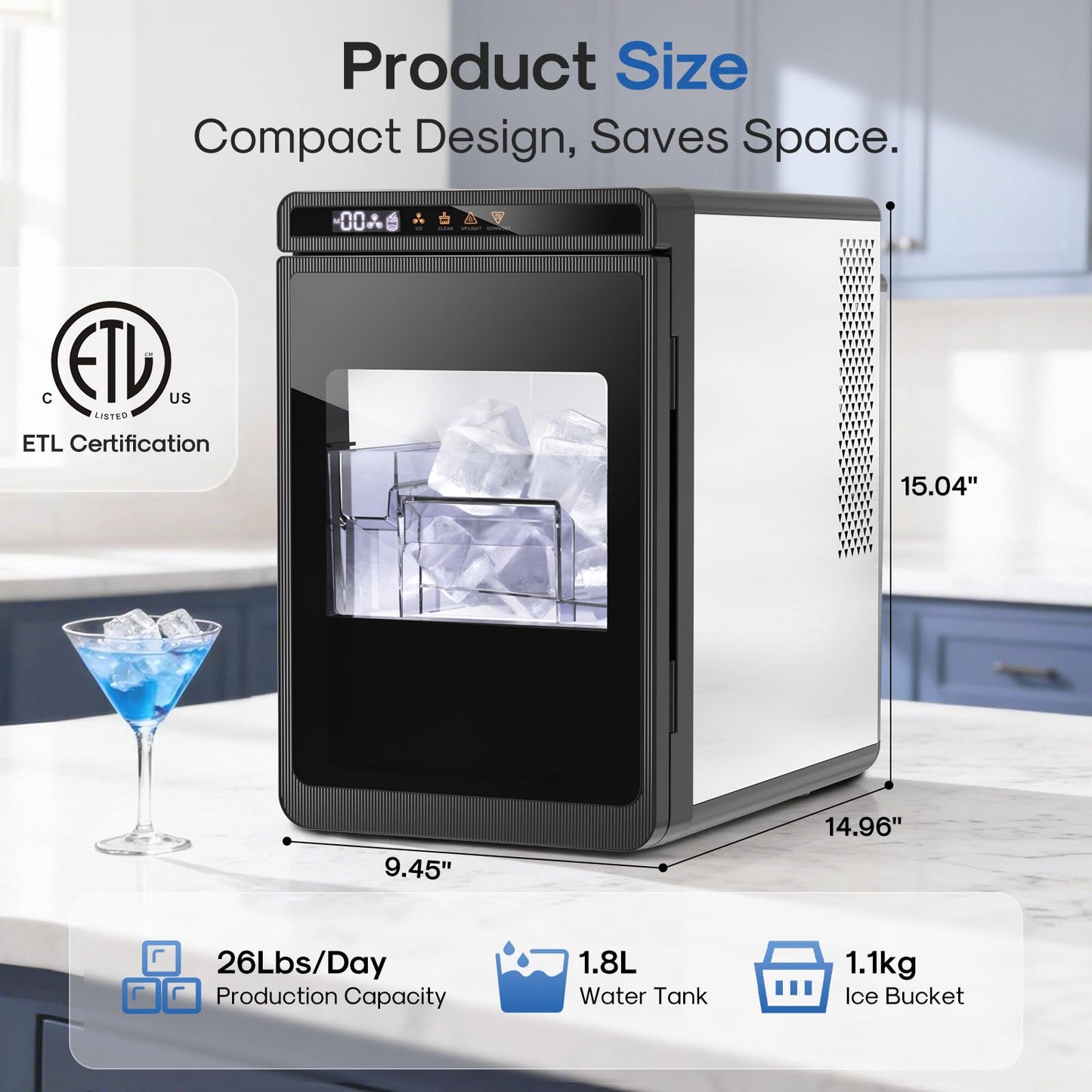 ICEPURE Clear Ice Cube Maker Portable Countertop, 3Pcs/20 Mins, 1.6" Crystal Ice Cube, 22lbs/24H, ETL Certification, Self-Cleaning, 24 Timer, Compact Ice Cube Machine for Whiskey, Cocktails, Bourbon