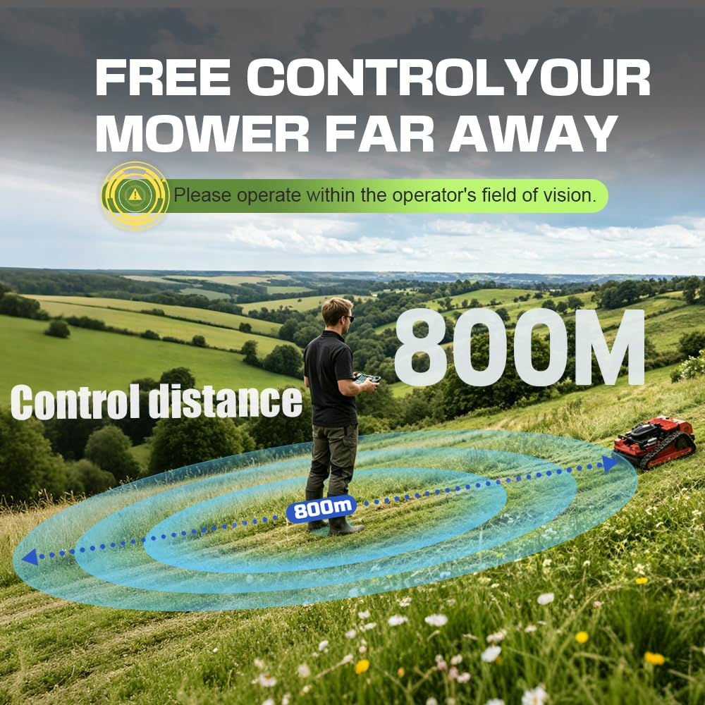 INFRONT Remote Control Lawn Mower - All Terrain Tracks, 45° Slope Climbing, Gas Electric Hybrid, High Power Strong Mower