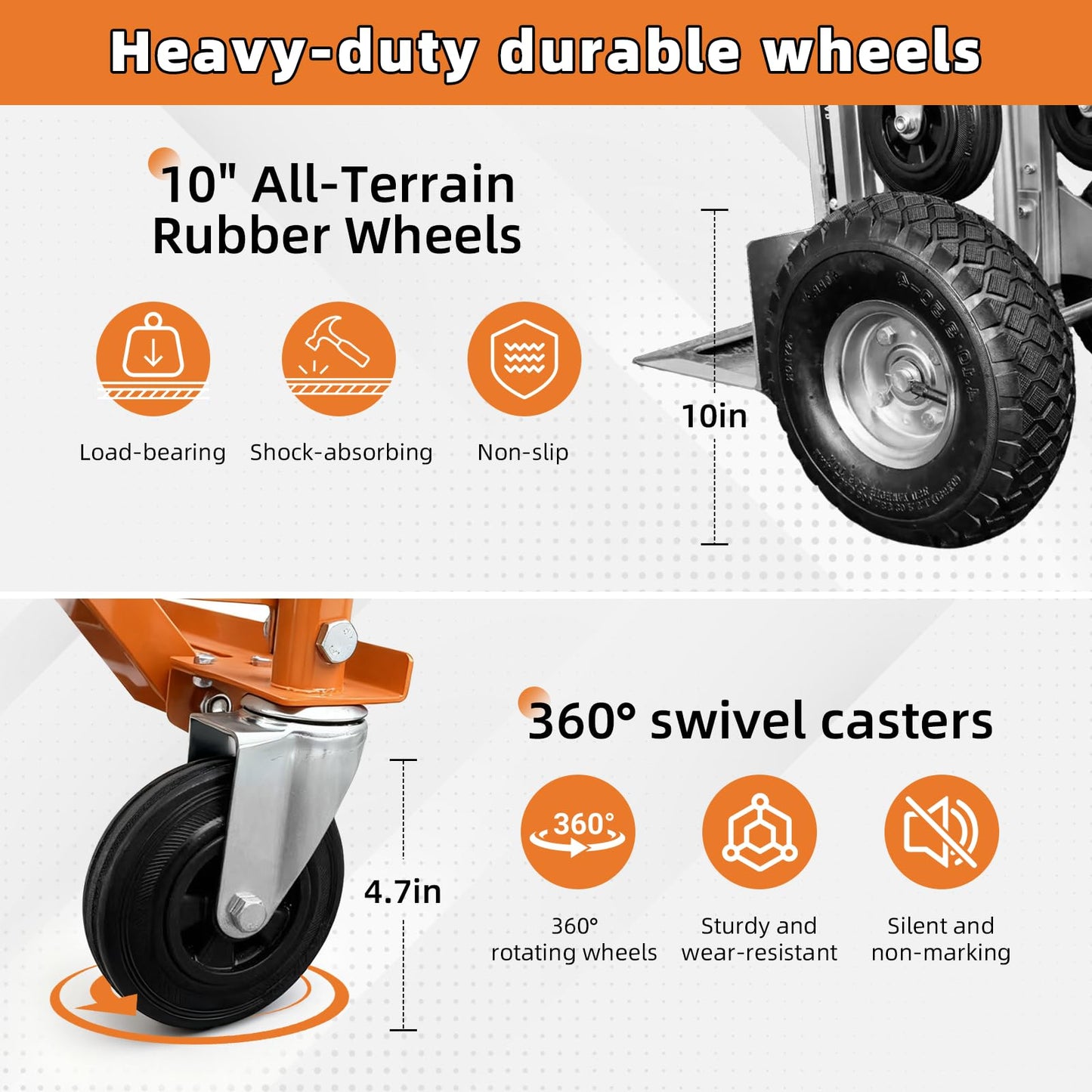 Aluminum 4 in 1 Convertible Hand Truck Dolly, 1000Lbs Capacity, Heavy Duty Folding Hand Truck Dolly Cart with Wheels 10" All-Terrain Tires, Hand Trucks for Logistics, Moving Home, Shopping, Office