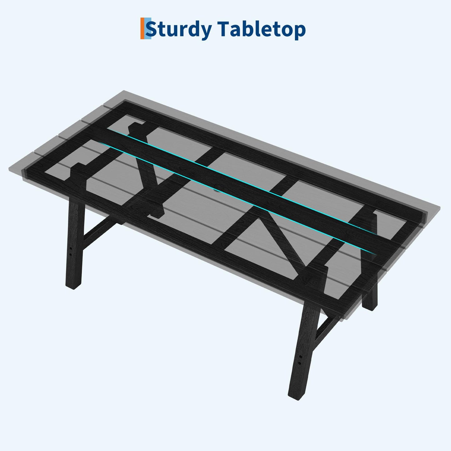 Garvee Outdoor Patio Dining Table Set for 6, 7 Piece Outdoor HDPE Dining Furniture Set with Umbrella Hole, Aluminum Frame, All-Weather Garden Table and 6 Chairs for Backyard Poolside, Black