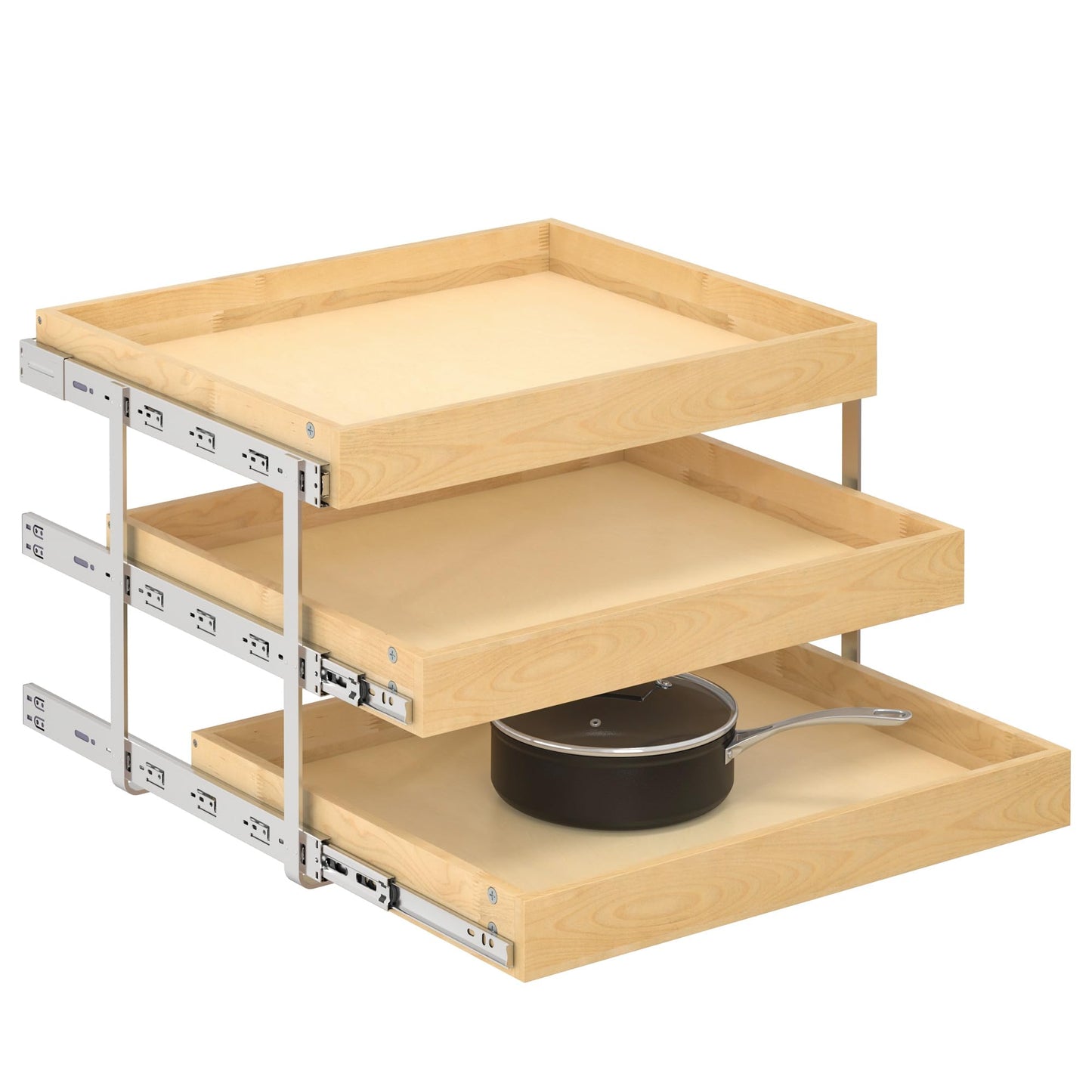 WelFurGeer 3-Tier Pull Out Cabinet Organizer with Soft Close, Heavy-Duty Pull Out Drawers for Cabinets, Slide Out Shelf for Kitchen, Pantry, Bathroom & Under Sink, Solid Birch Wood