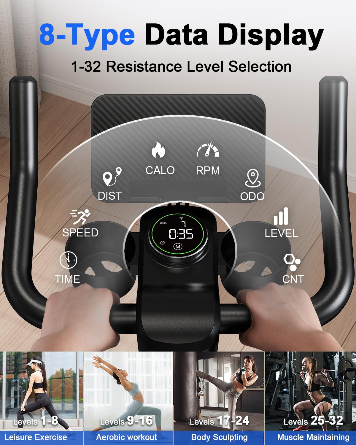 Superun Exercise Bike, Stationary Bikes for Home Gym with 32-Level Magnetic Resistance, 300LBS Capacity Indoor Cycling Bike with Comfortable Seat, LED Display