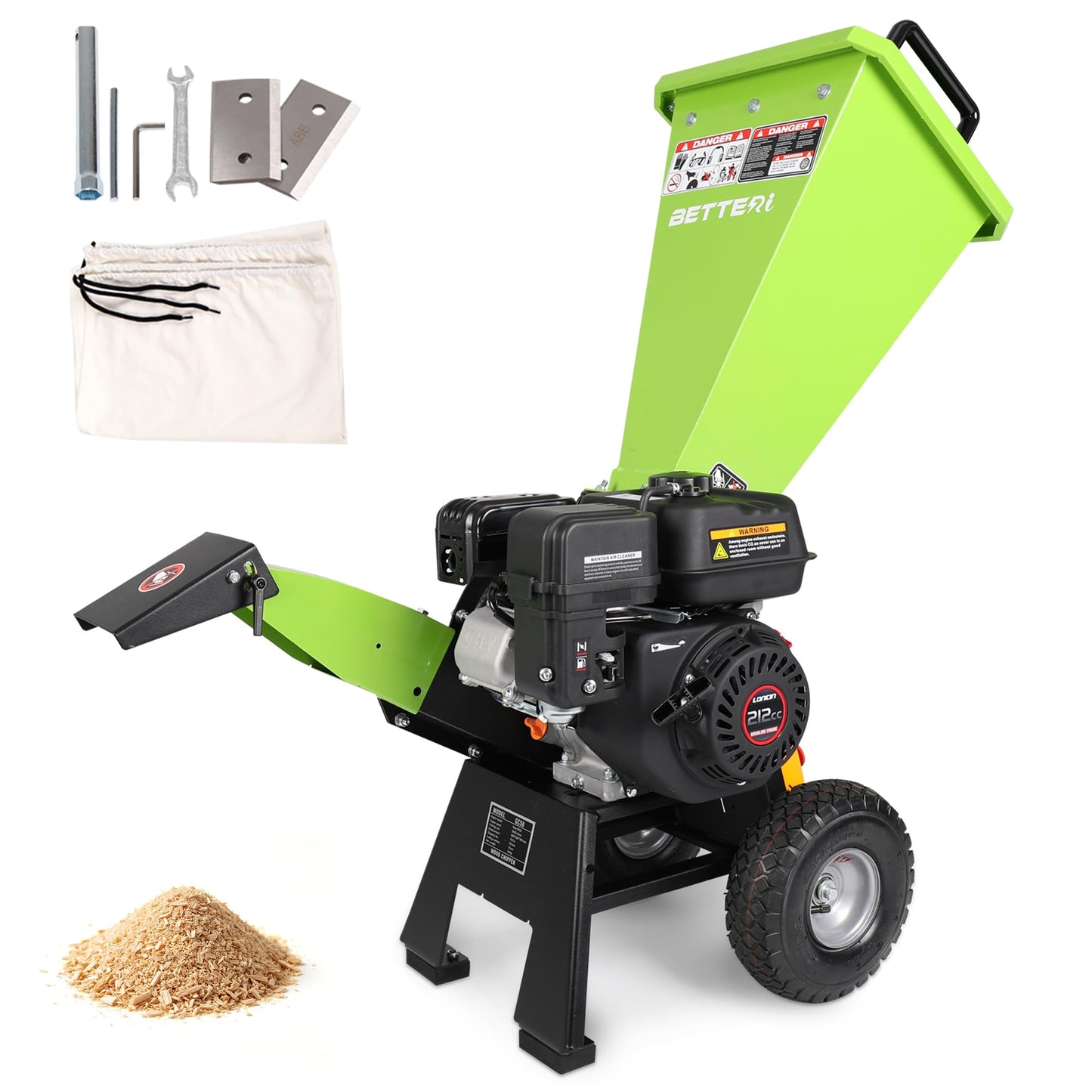 BETTERI Wood Chipper Gas Powered 7HP, 212CC Mulcher Chipper Shredder w/Bag