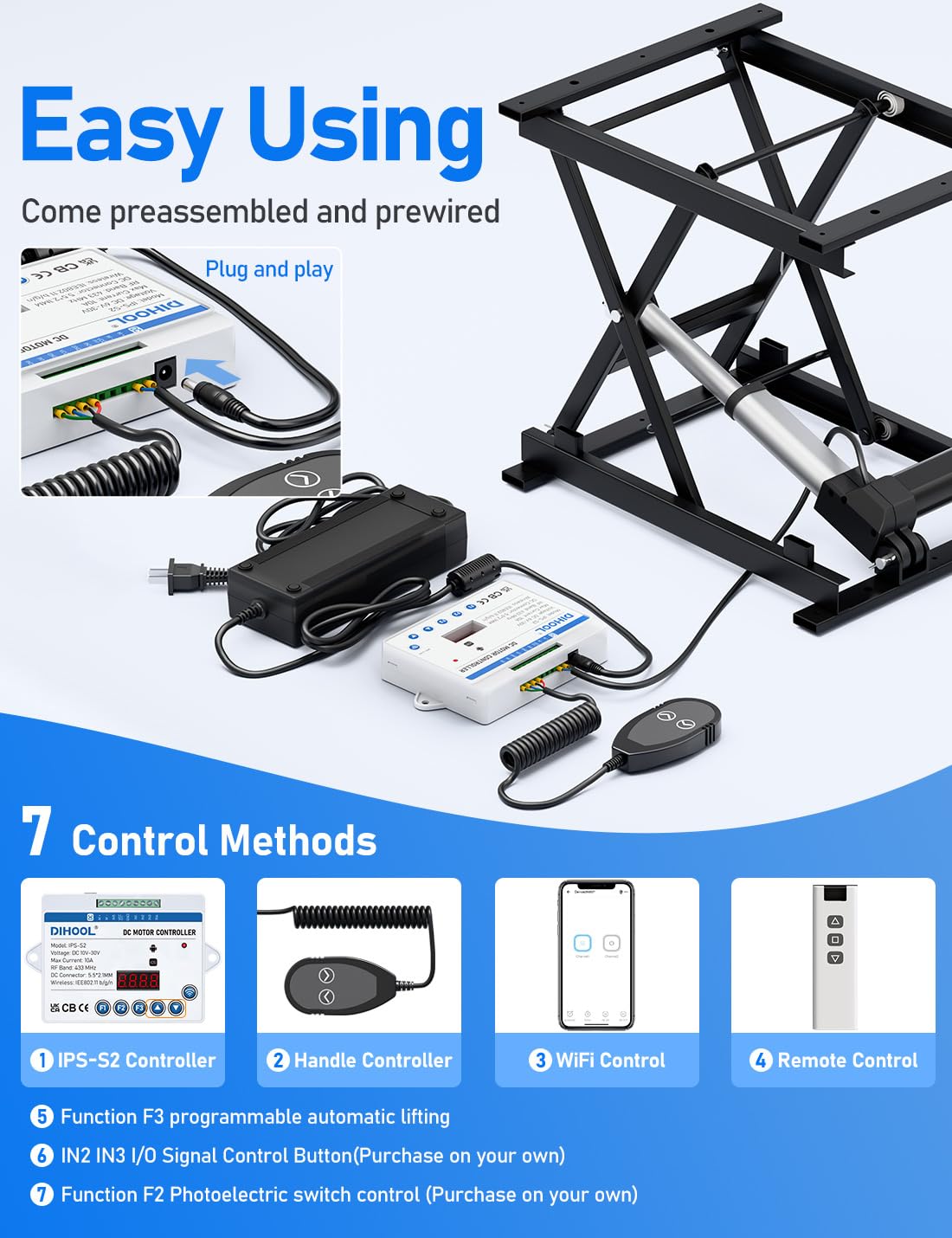 DIHOOL Electric Scissor Lift Table, 130Lbs Capacity, 3.95"-14.76" Height Adjustable Lifting Platform, Super Quiet with Remote & WiFi Control, Obstruction Detection, AC/DC Power for Home/Industrial Use