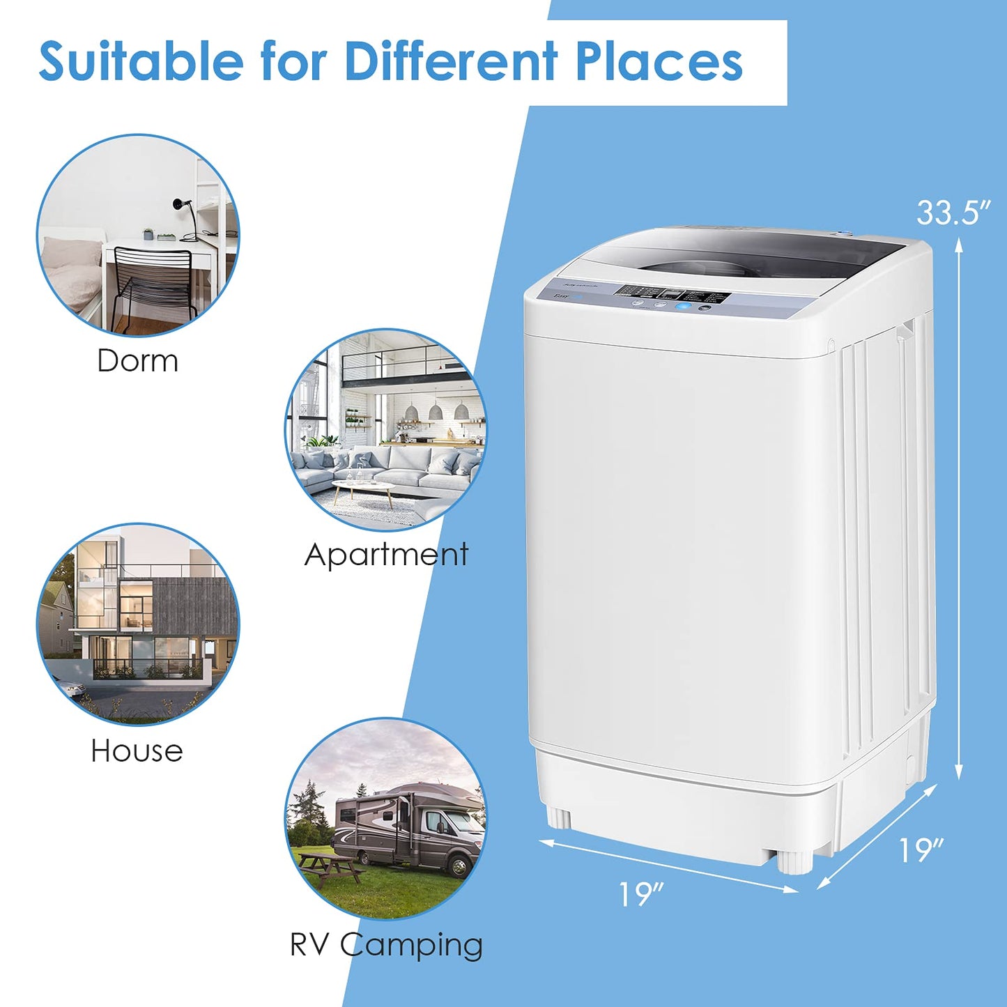 Giantex Washing Machine Portable Compact 12lbs Capacity Full-Automatic W/Drain Pump,10 programs 8 Water Level 1.34 Cu.ft Cloth Washer and Spinner