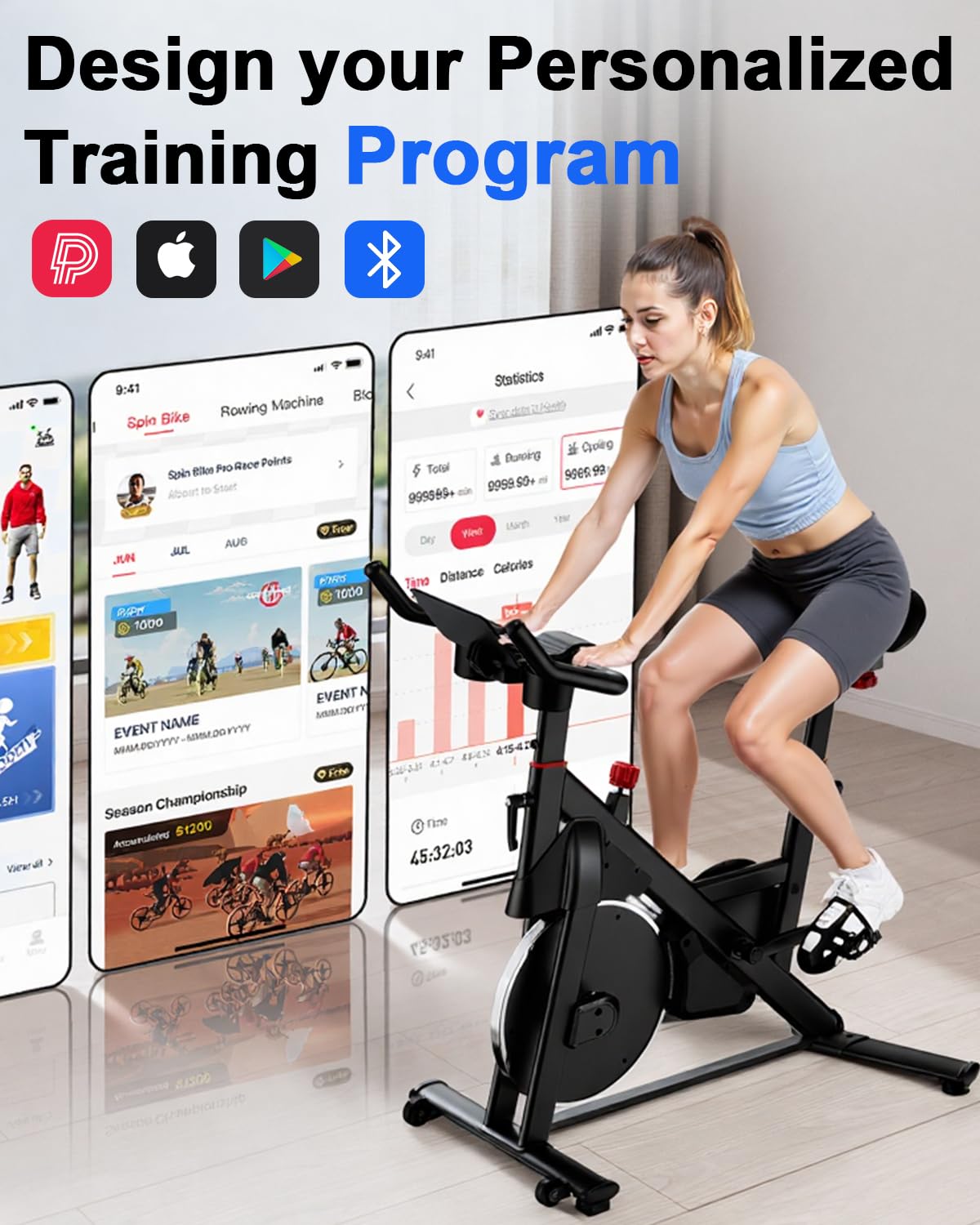 Superun Exercise Bike, Stationary Bikes for Home Gym with 32-Level Magnetic Resistance, 300LBS Capacity Indoor Cycling Bike with Comfortable Seat, LED Display