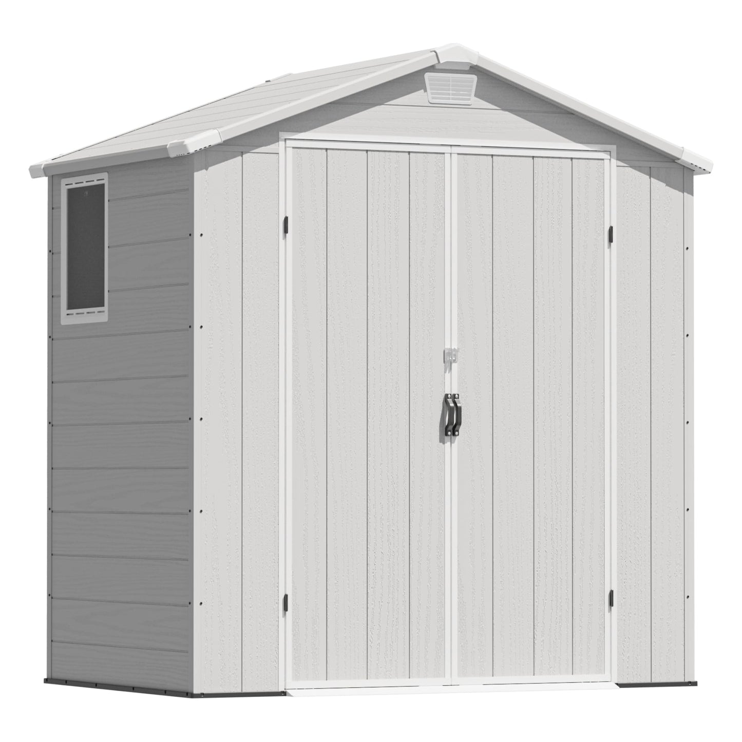 Greesum 6x4FT Plastic Outdoor Storage Shed with Floor, Resin Sheds with Lockable Double Door, Tool Sheds with Window & Vents, for Garden, Yard, Patio, Light Gray