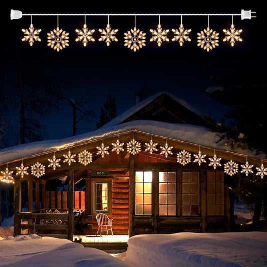 Minetom Snowflake Christmas String Lights - 13ft, 150 Mini Bulbs, Clear Plastic, 9 Drops, Plug-in Connectable, for Porch, House, Tree Decor