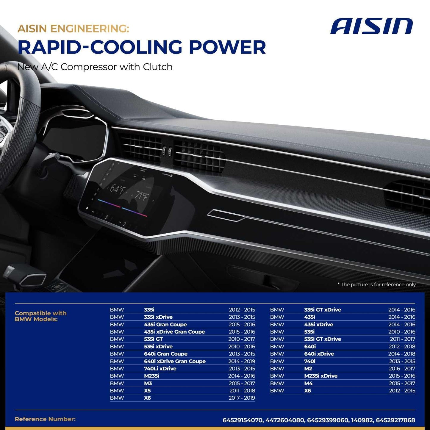 AISIN AFTERMARKET ACCBM-00815 Air Conditioner AC Compressor - Compatible with X5 2011-2018, 335i 2012-2015, 535i GT 2010-2017, 640i xDrive Gran Coupe 2014-2019, 740Li xDrive 2013-2015, M3 M4 2015-2017