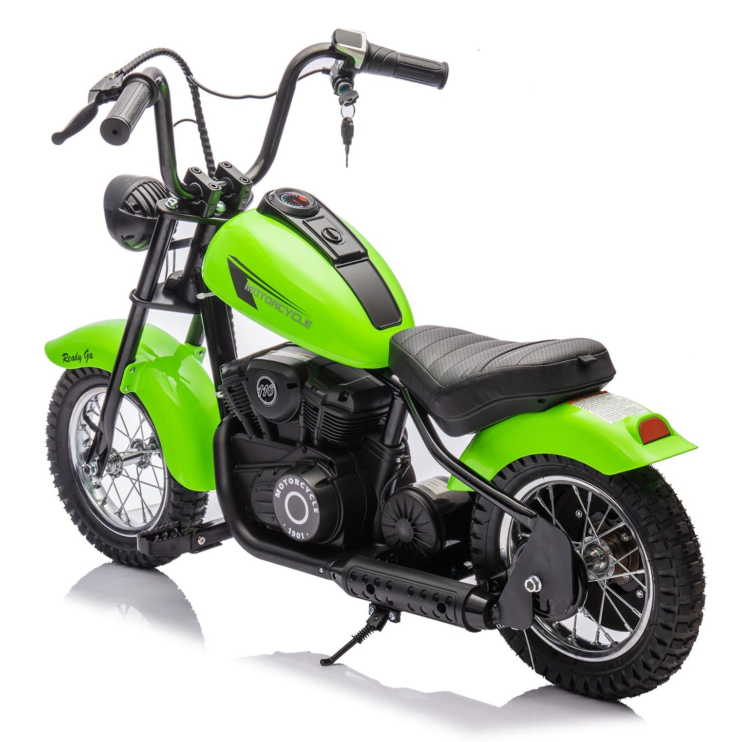Electric Motorcycle for Kids, 24V 250W Dirt Bike, Two Speed Max Up to 14MPH & 60 Minutes Continuous, with Led Lights, Leather Seat, Rear Brake, Electric Motorbike for Kids/Teens, Green