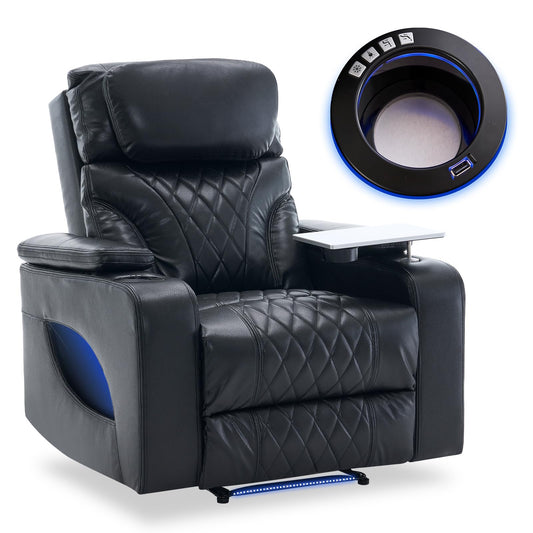 Zuacs Home Theater Seating, Power Recliner with Cooling Cup Holder & Heating Massage, Electric Recliner Chair with Tray Table, USB Charging, Manual Headrest for Living Room,Matte Black