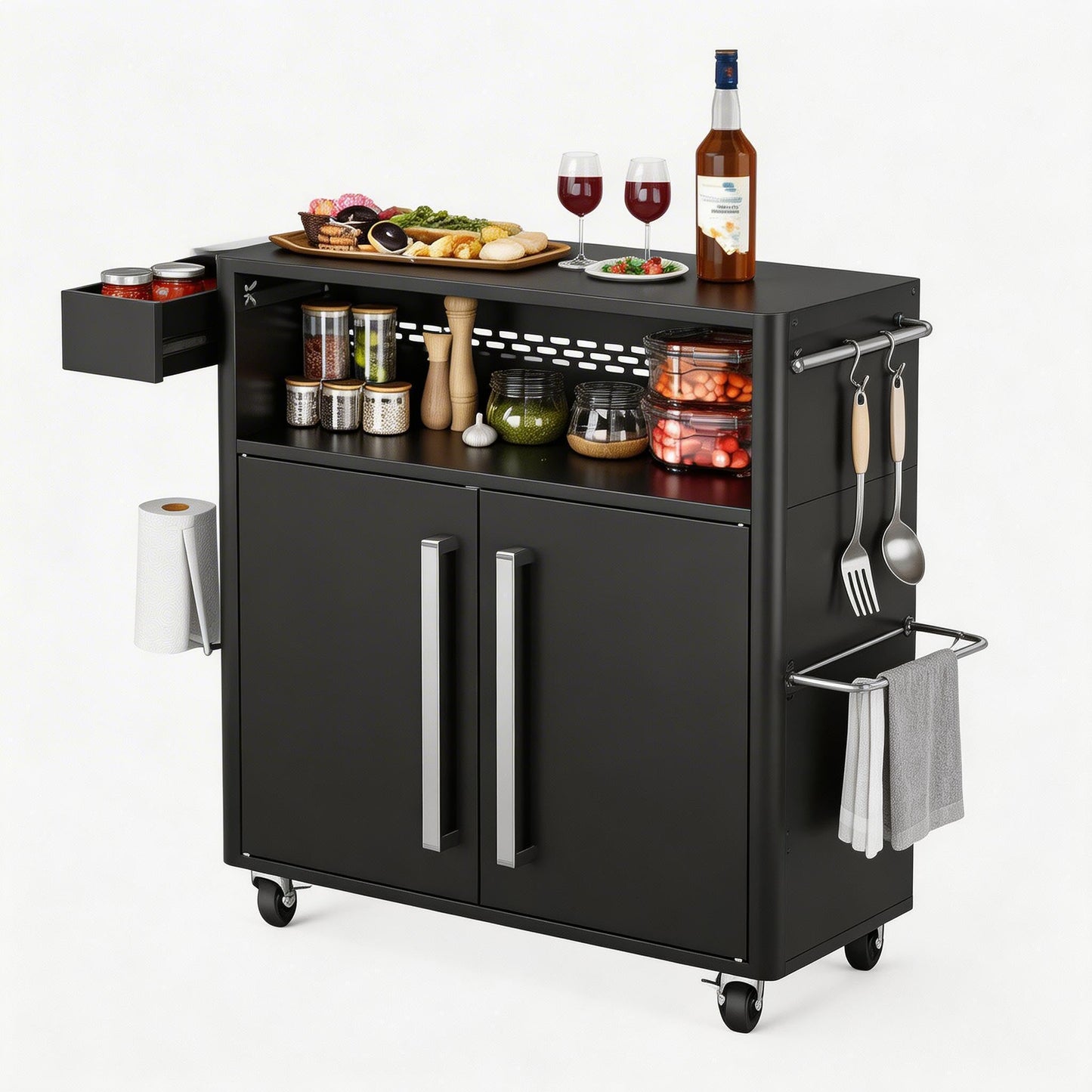 JoanKaren Outdoor Grill Cart with Storage, Heavy Duty BBQ Station with Lockable Wheels & Shelf, 1000 LB Capacity, Weather Resistant Outside Kitchen Island for Patio Garden Yard