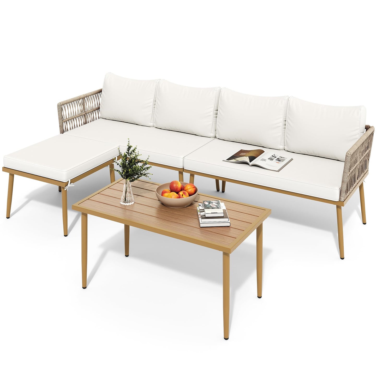 YITAHOME 6 Pieces Patio Furniture Set with Coffee Table & Washable Cushions, Wicker Rattan Conversation Sectional Set for Garden Yard Pool Beige