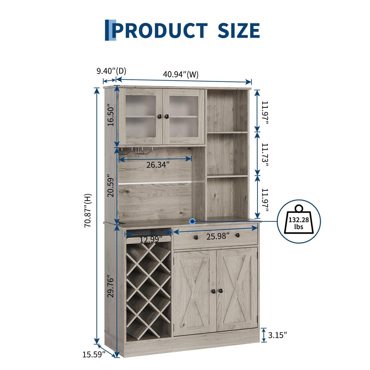 Coffee Bar Cabinet with Power Outlet & Exquisite Barn Doors, Sideboard Buffet Cabinet with Wine Bottle Rack, Storage Cabinet for Kitchen, Dining Room
