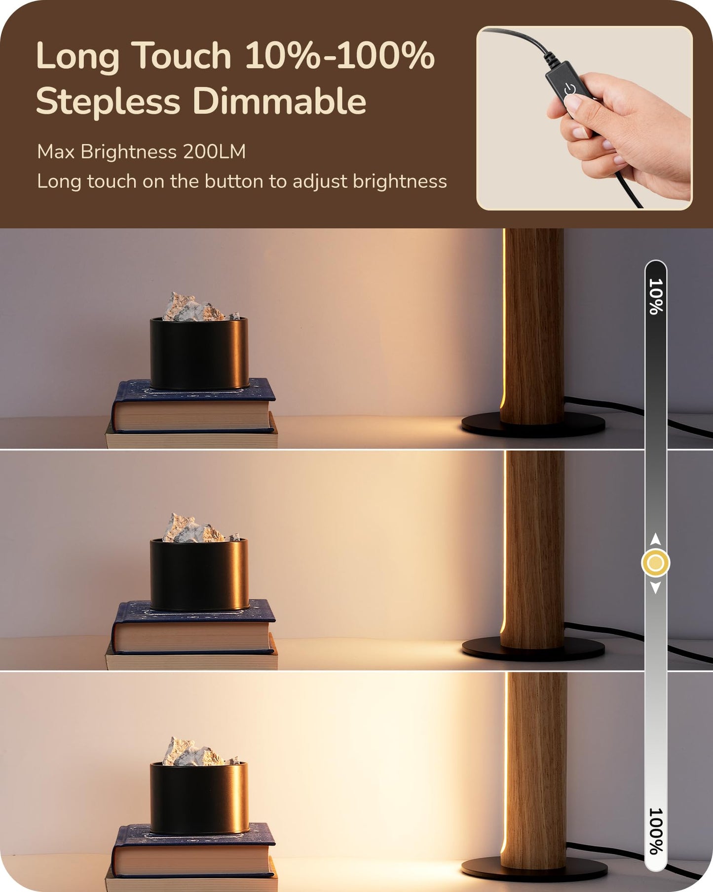 EDISHINE LED Table Lamp, Stepless Dimmable, Touch Switch, Cylindrical, Light Color