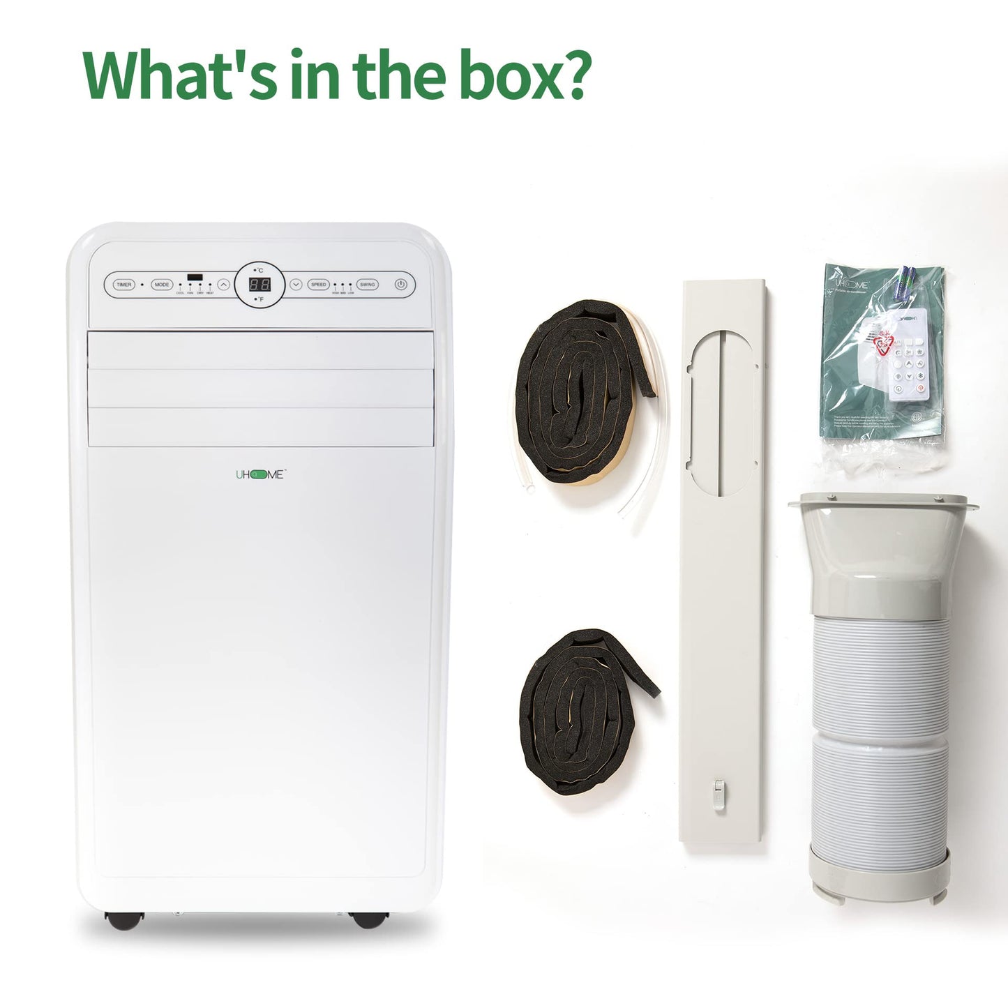 Uhome 12000 BTU Portable Air Conditioner w/Heater up to 450 Sq. Ft, Ac Heater Combo Window Unit, Portable AC Unit with Dehumidifier & Fan, Cools & Heats,Remote Control and Window Kit Included,White