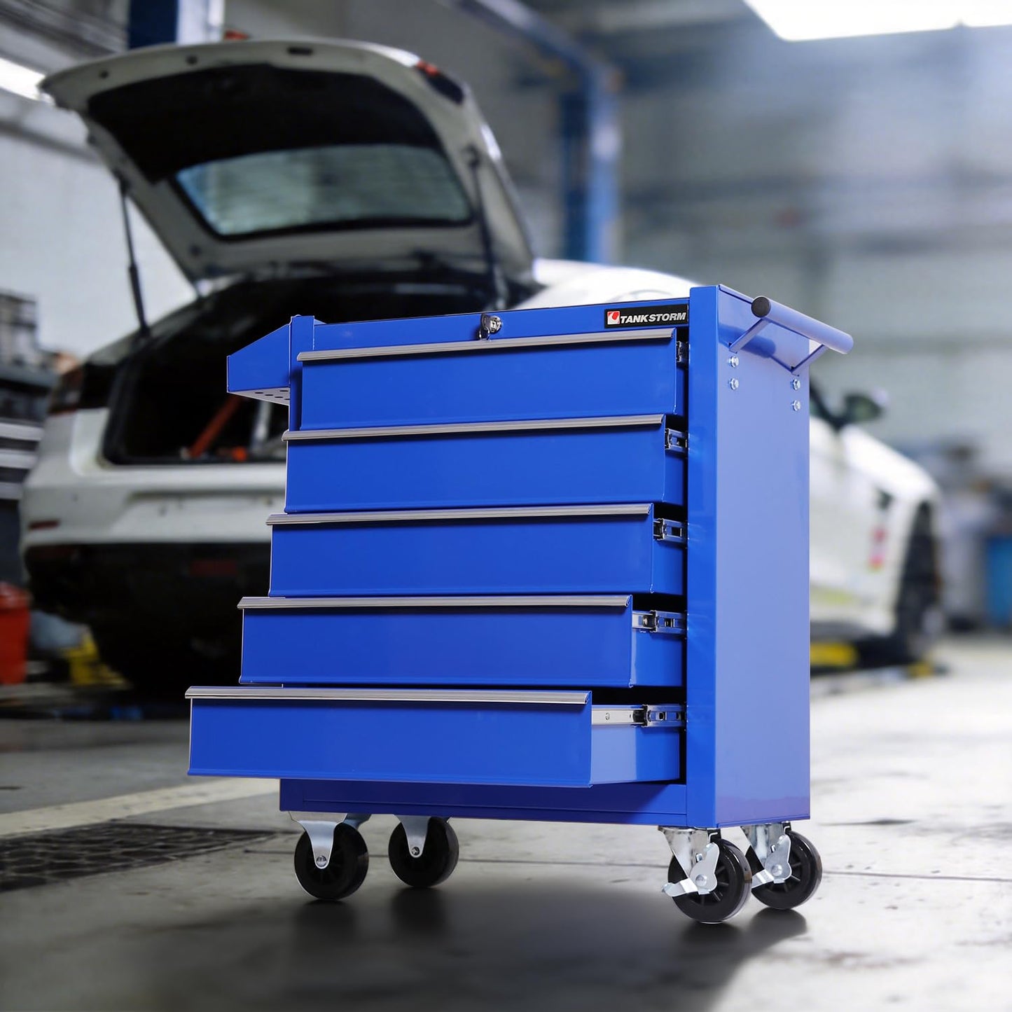 TANKSTORM 5-Drawer Rolling Tool Chest with Wheels, Heavy Duty Metal Tool Cabinet with Lock, Rolling Tool Box Organizer for Garage, Workshop, Repair Shop, Blue