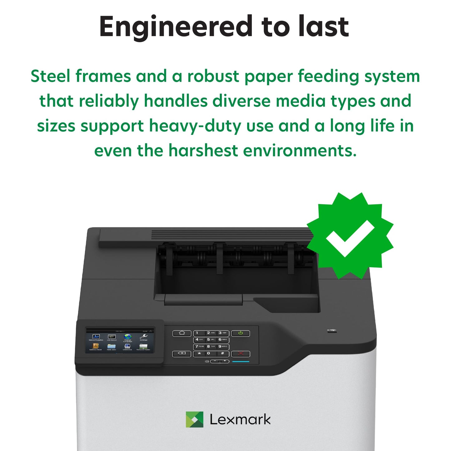 Lexmark MS826de Integrated Duplex, Monochrome Laser Printer, Monthly Page Volume: 5000-100000 Pages, 4.3-inch Color Touch Screen, 550-Sheet Output Bin, Print Speed: Up to 70 ppm(50G0310)