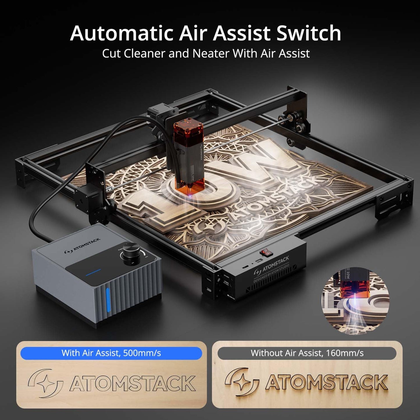 ATOMSTACK A10 Pro V2 10W Laser Engraver with Auto Air Assist & R6 Rotary Roller, 0.06mm High Accuracy Laser Cutter for Wood and Metal, Professional DIY Laser Engraving Machine with Eye Protection