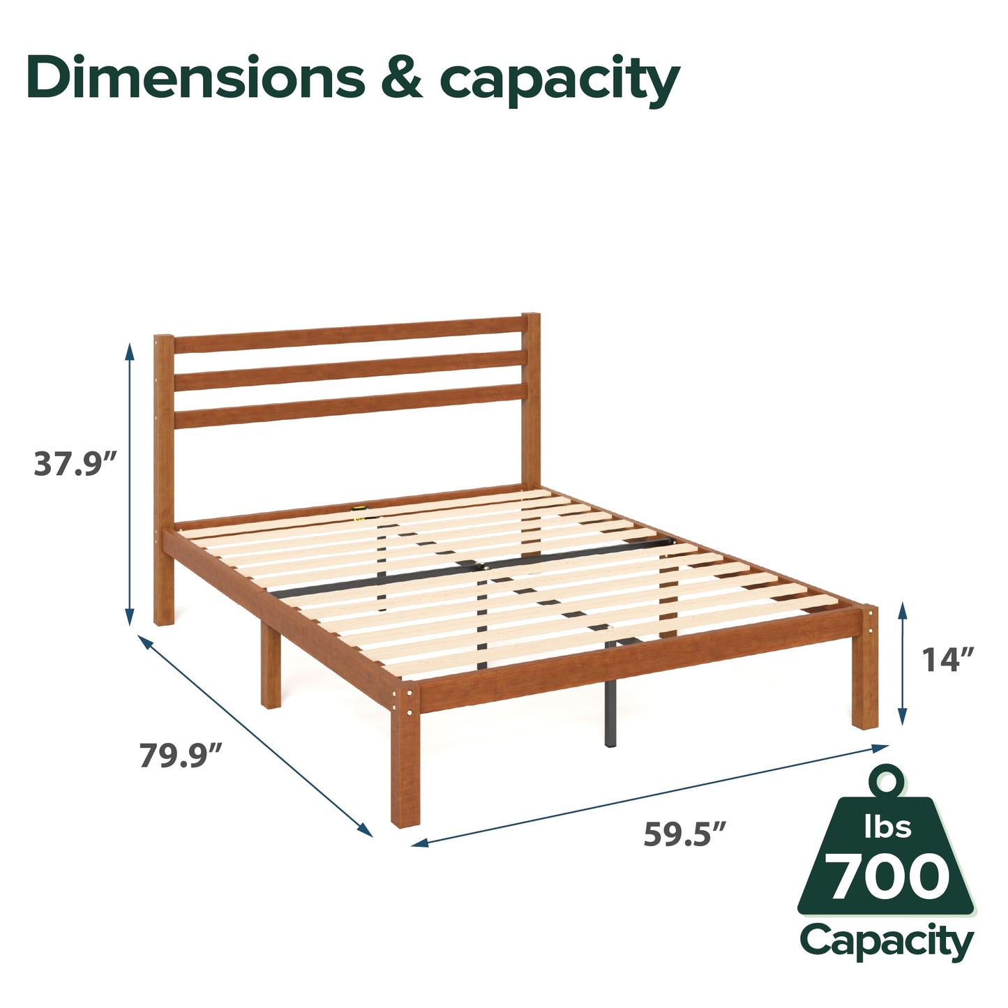 Zinus Leah Bamboo Platform Bed Frame with Headboard, No Box Spring Needed, Wood Slat Support, Easy Assembly, Queen
