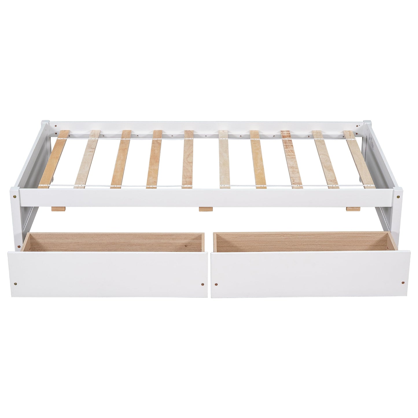 Twin Size Bed Frame with 2 Storage Drawers,Kids Twin Bed with Storage,Twin Bed Frames for Kids, Teens, Adults, Solid Wood Platform Bed,White
