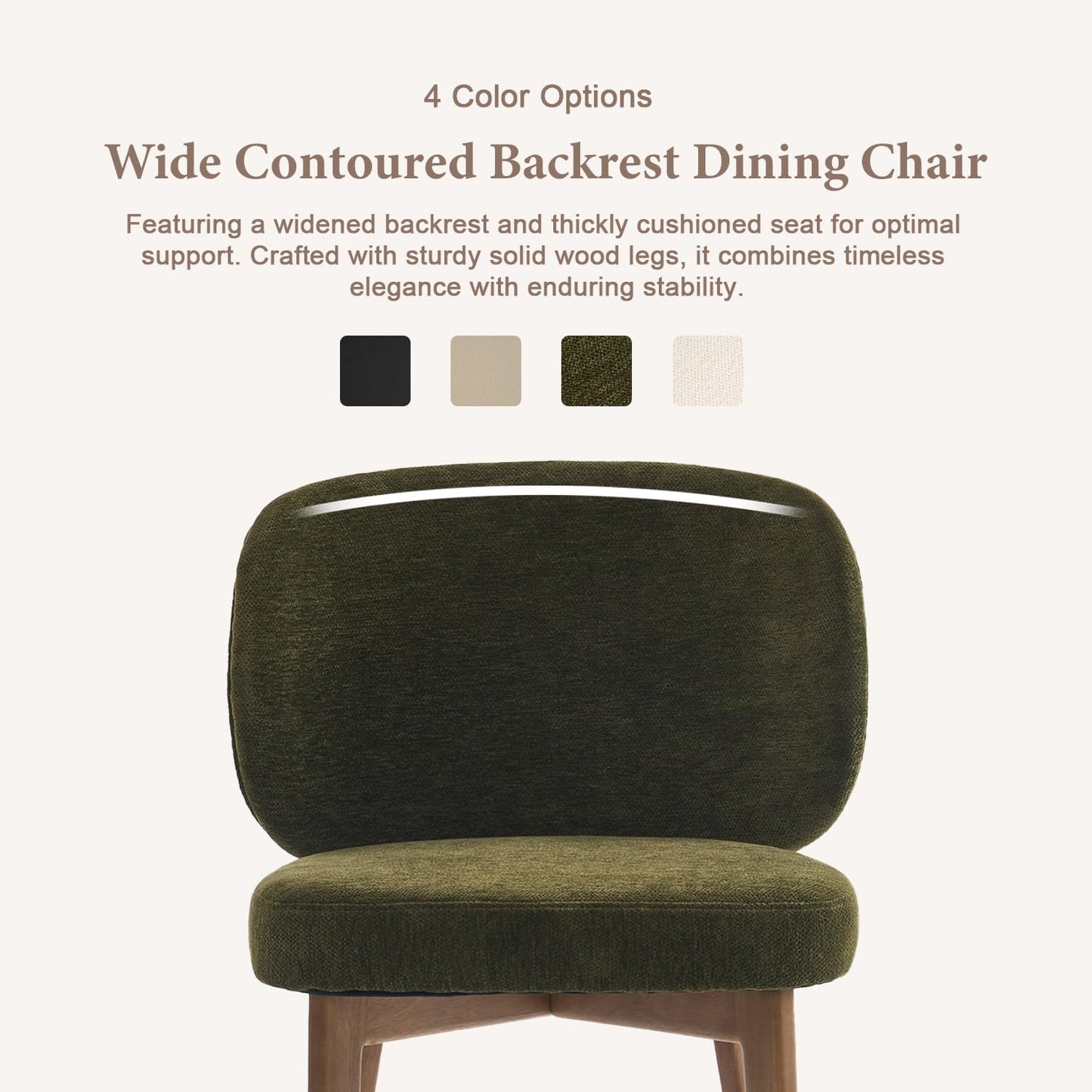 YOUNUOKE Upholstered Dining Chair, Modern Chenille Fabric Dining Room Chair with Wood Legs, Widen Backrest Comfy Side Kitchen Chairs, Green (Single Pack)