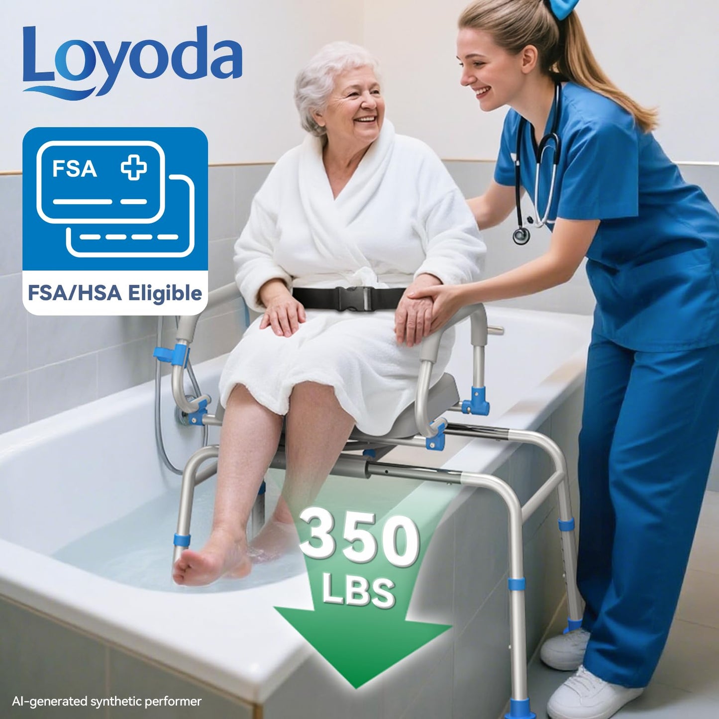 FSA/HSA Eligible Sliding Shower Chair Tub Transfer Bench for Bathtub with Swivel Seat, Padded Shower Bench with Pivoting Arms, Height Adjustable Shower Seat, 350 lbs, Gray, Standard