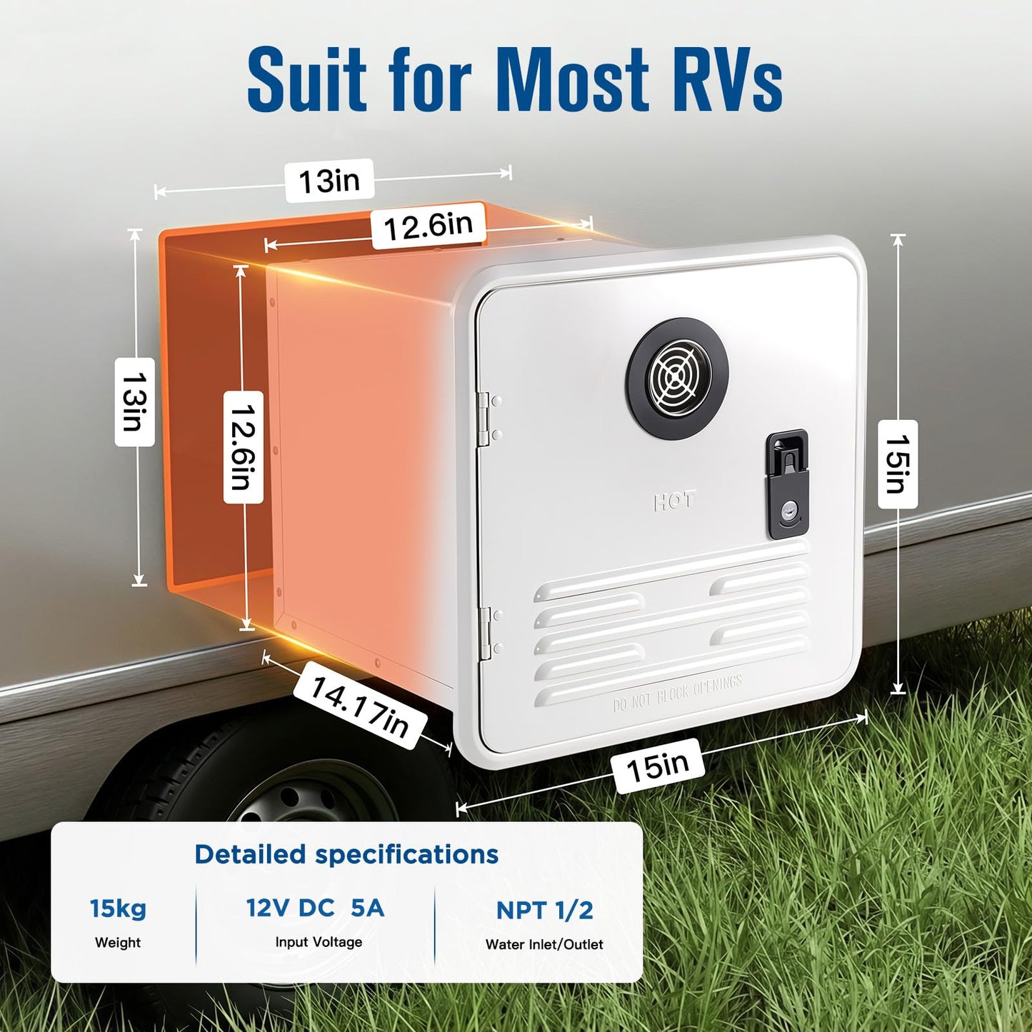 RV Tankless Water Heater, Silvbott 65000 BTU Propane Gas On Demand 12V RV Instant Hot Water Heater with Remote 15"x15" Door White High Altitude Compatible CSA Certified for All RV Camper Trailer