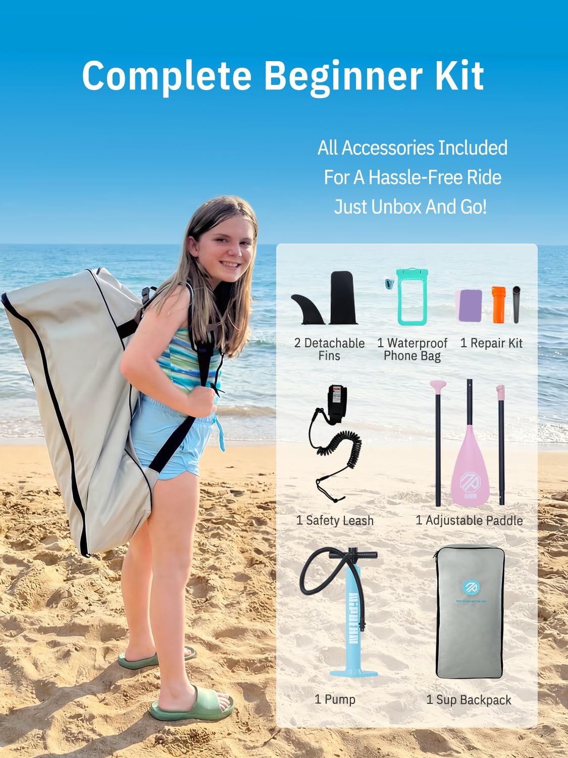 Niphean Inflatable Stand Up Paddle Board with Stabiltrac Fin Design and SUP Accessories, Anti-Slip EVA Deck, 10’6’’ Inflatable Paddle Boards for Adults & Youth of All Skill Levels