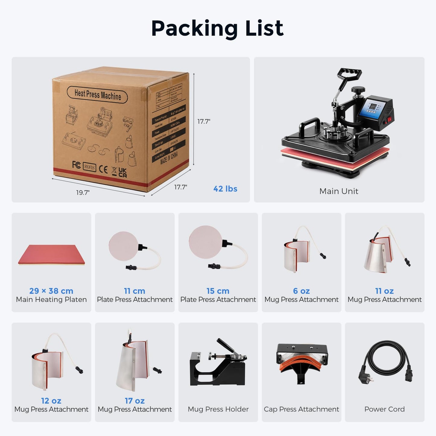 Cloudray 8 in 1 Heat Press Machine, All in One for Sport Events, World Cup Fan Shirts, T-Shirts, Tote Bags, Hats, Mugs, DIY, SchoolWorking Area 12"x15", Black