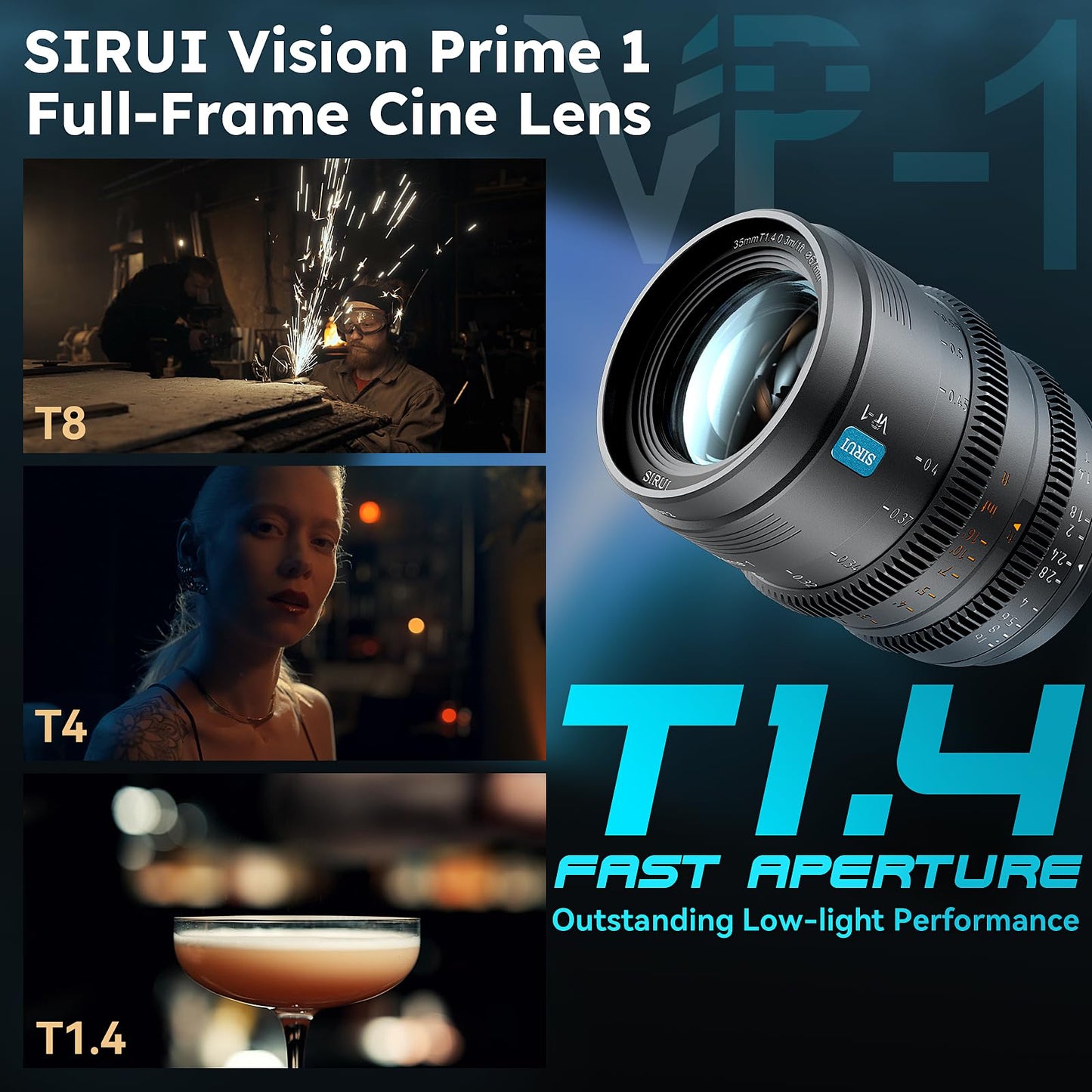 SIRUI VP-1 Vision Prime 1 T1.4 Full Frame Cine Lens, 50mm Manual Focus Cinema Lens with Pre-Installed E Mount, Interchangeable RF/Z/L Mounts (Metal Gray)