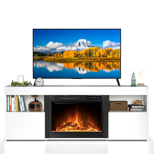 Electactic 59" Electric Fireplace TV Stand with Mantel, Storage Cabinet, Remote Control for LED Flame & Heater, for Living Room & Bedroom White