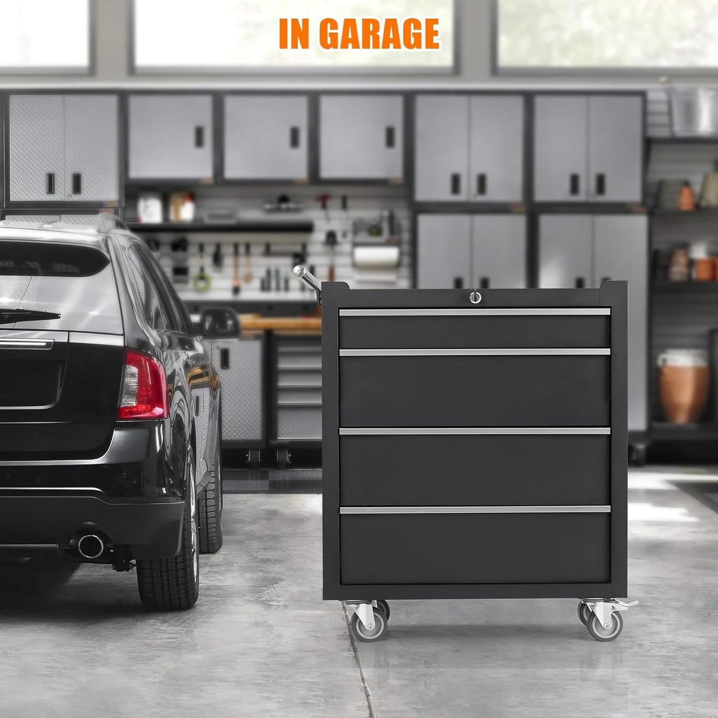 MOVECOM 4-Drawer Tool Chest Cabinet with Wheels,Rolling Metal Tool Cart with Sliding Drawers and Protective Liner for Garage,Workshop