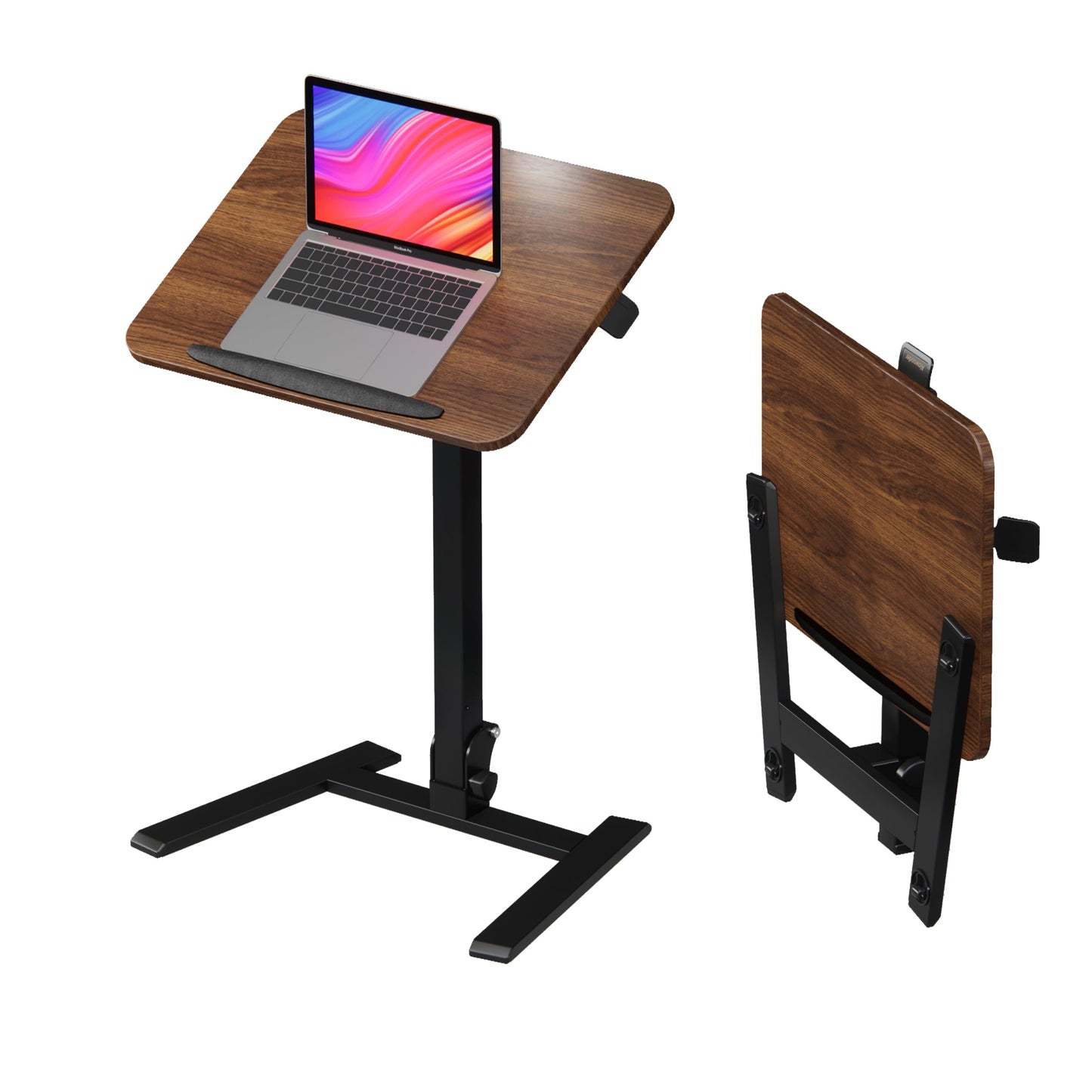 alawooder 25 Inch Mobile Folding Desk - No Assembly, Pneumatic Sit-Stand, 29-42" Height Adjustable Rolling Laptop Desk with Hidden Wheels, 0-90° Tilt Top for Home Office, Craft & Study
