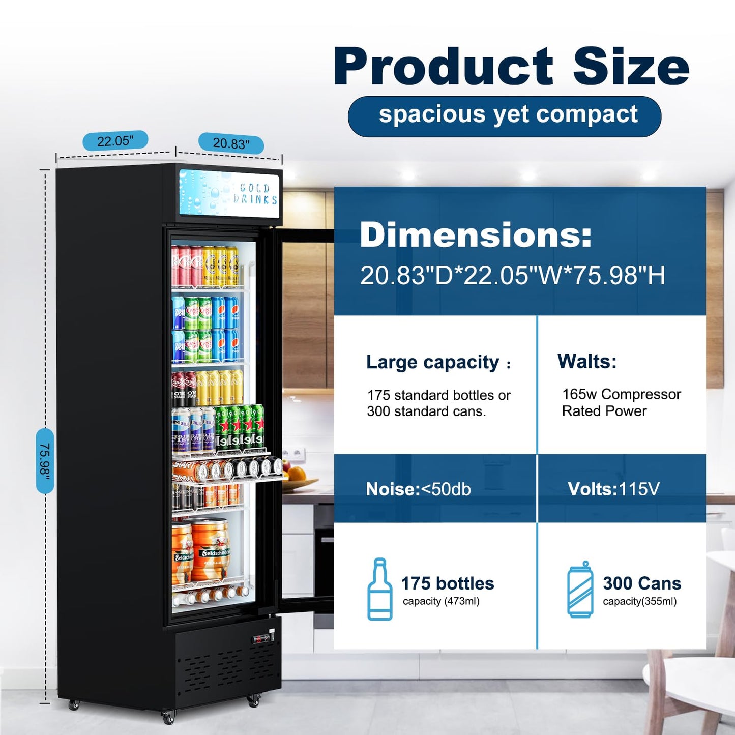 ECEVT 20.8''W Commercial Refrigerators, 11 Cu.ft. Glass Door Beverage Refrigerators Commercial Fridge Upright Display Cooler with Soft LED Light and Adjustable Shelves for Restaurant Grocery Stores