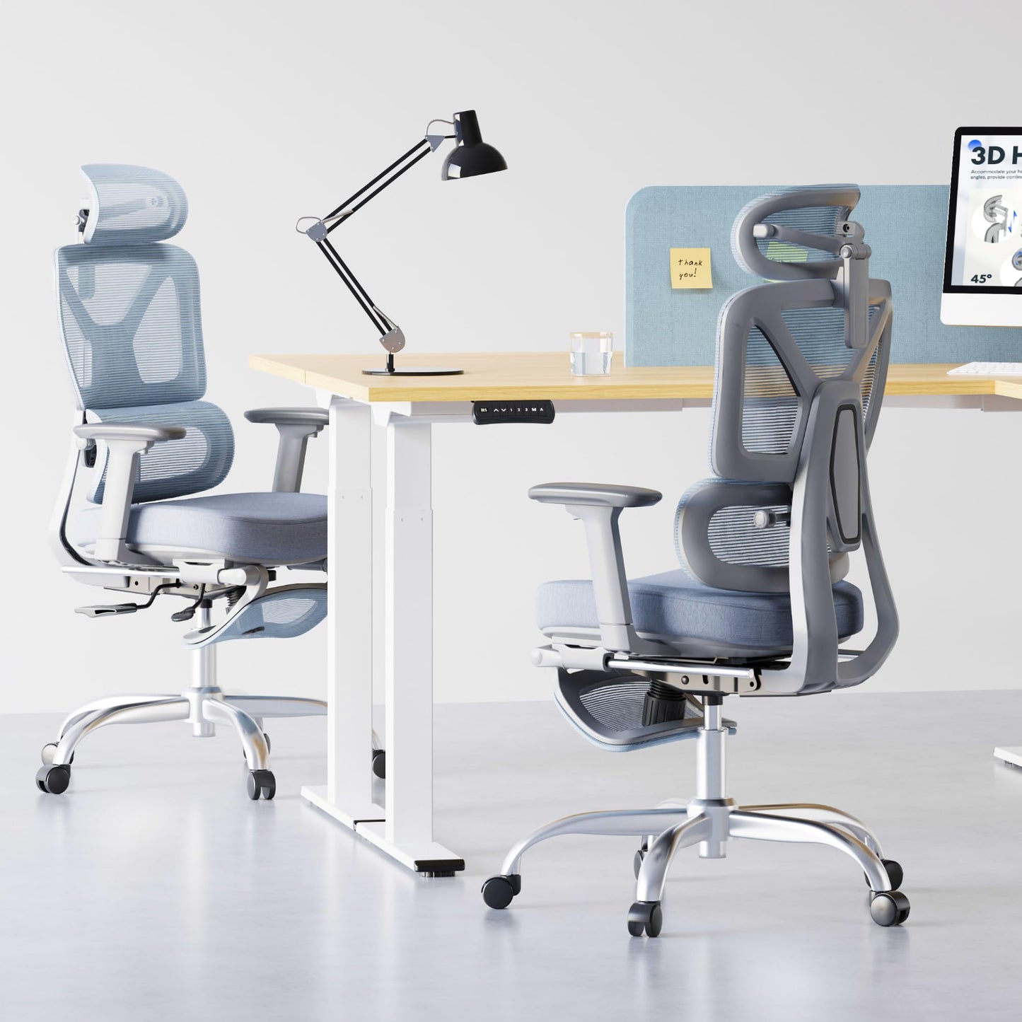 FLEXISPOT ErgoX Premium Ergonomic Office Chair with Footrest- Adjustable 3D Armrests, Dynamic Lumbar Support, Recline & Tilt Function, Mesh Seat, for Home & Office Use,Blue Foam