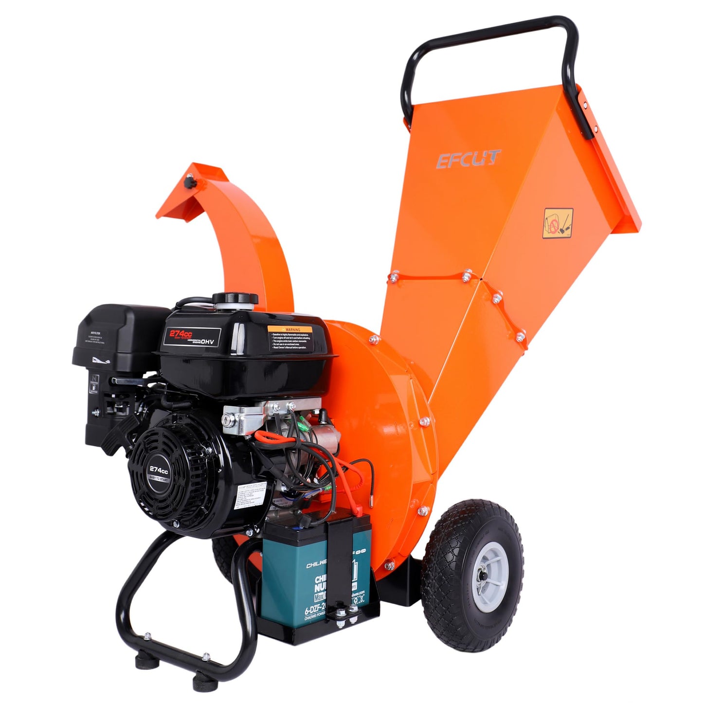 EFCUT C40E 4" Wood Chipper, Easy Key Start, 9HP 274cc Gas Powered Engine, 4 inch Max Branch Capacity, Heavy Duty Shredder Mulcher with Electric Start