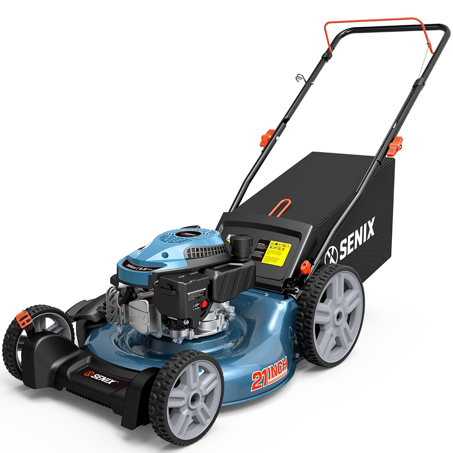 SENIX 21" Gas Lawn Mower 144cc, 3-in-1 Push Mower Mulch Bag Side Discharge
