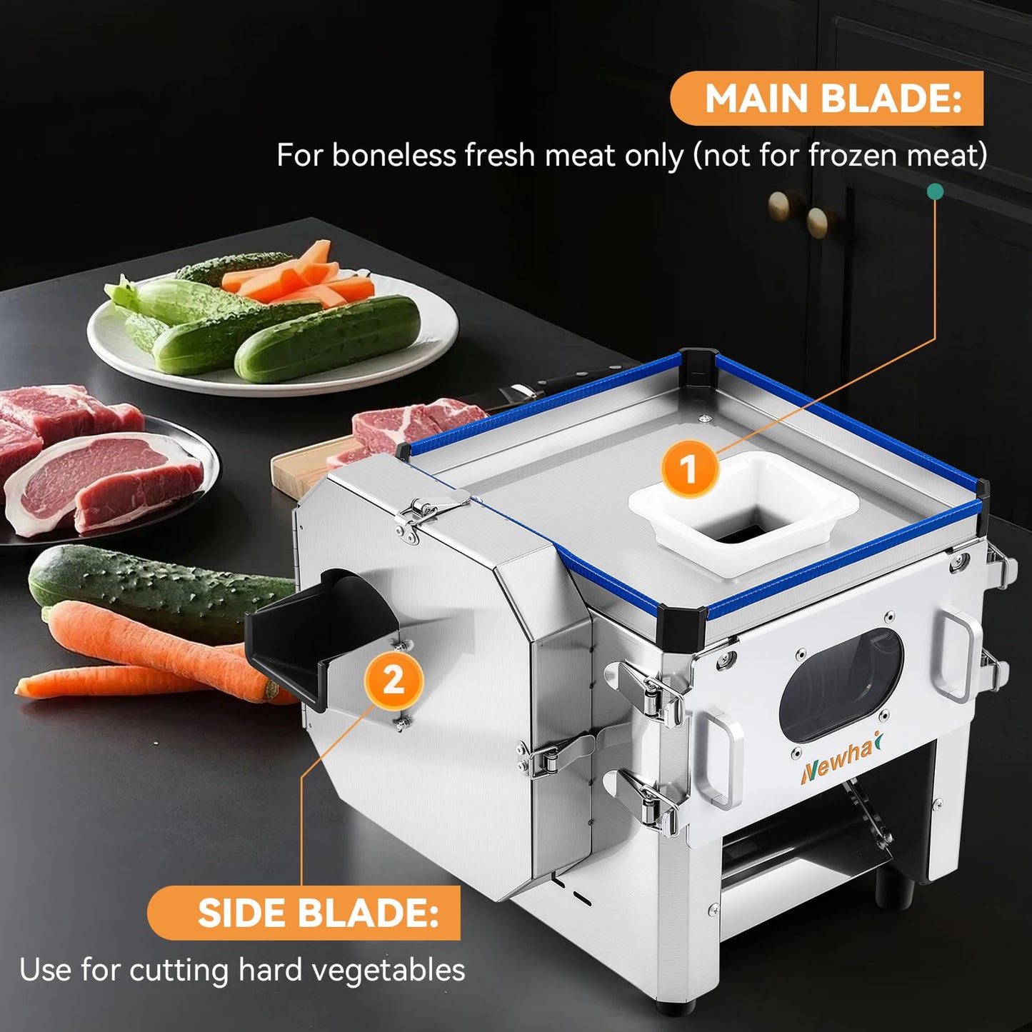 Newhai 2 In 1 Commercial Meat Cutter Machine, 5mm Electric Meat Slicer, Food Vegetable Slicer Shredder, 850W 110volt for Home Kitchen Small Restaurant