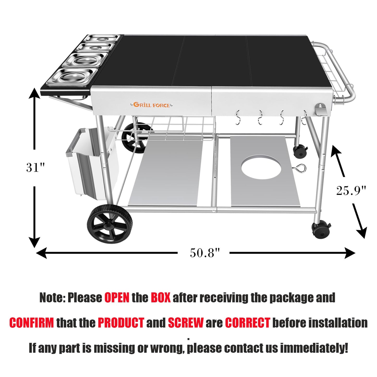 GRILL FORCE 50"x 25" Pizza Oven Table,Outdoor Pizza Cart with Topping Station Grill Table Stand with Wheels for Ninja, Blackstone Griddle, Ooni, Gozney, Cuisinart.