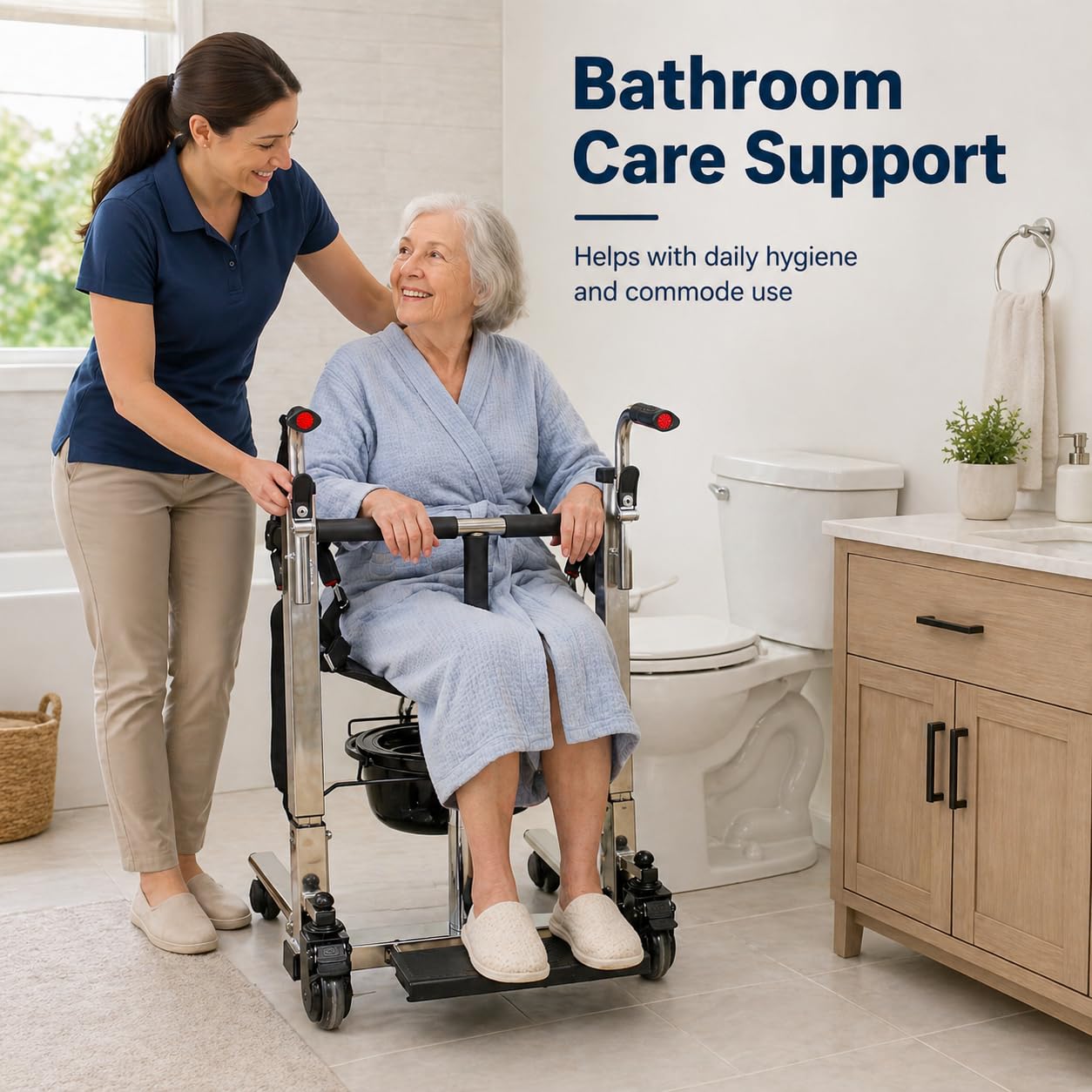 Patient Lifts for Home Use. Patient Lift Transfer Chair. 4-in-1 Transfer Chair & Commode Chair. Hydraulic Lift Chair for Elderly. Chair Lift for Bed to Toilet. Steel Frame. Dual Handle