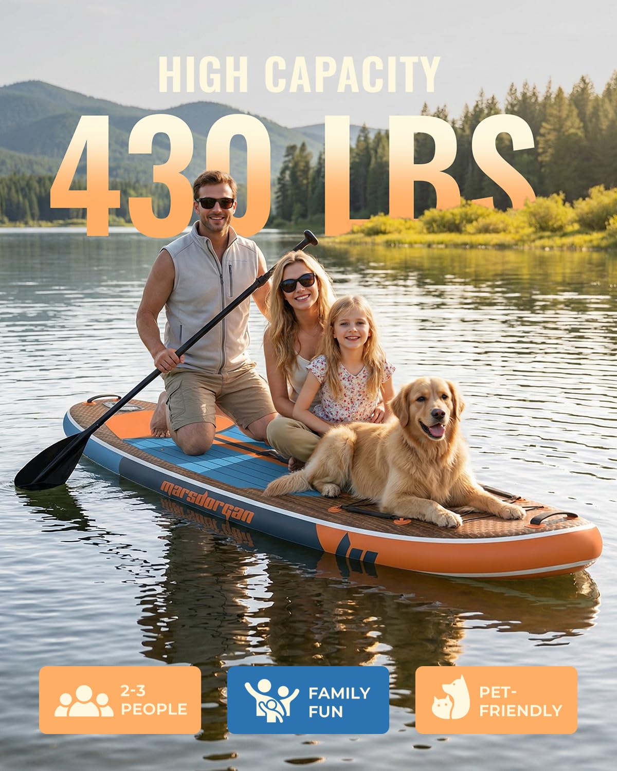 Marsdorgan 11' Inflatable Paddle Board Walnut | Extra Wide SUP with Non-Slip Deck for Adults | Stable for Lake Ocean, Complete Kit with Pump/Backpack/Paddle
