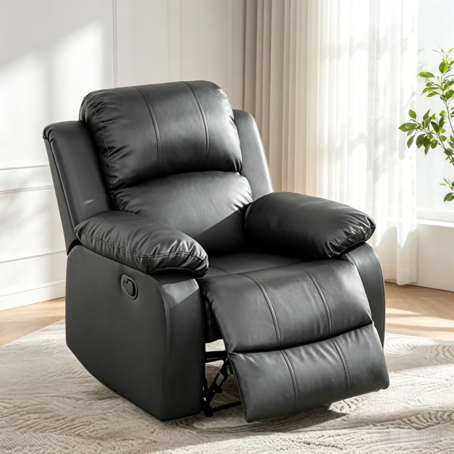Trygoal Oversized Recliner Chair, Single Leather Power Electric Recliners with Home Theater Seating, Recliner Sofa Breathable Living Room Chairs for Adults Reading Gaming, Black