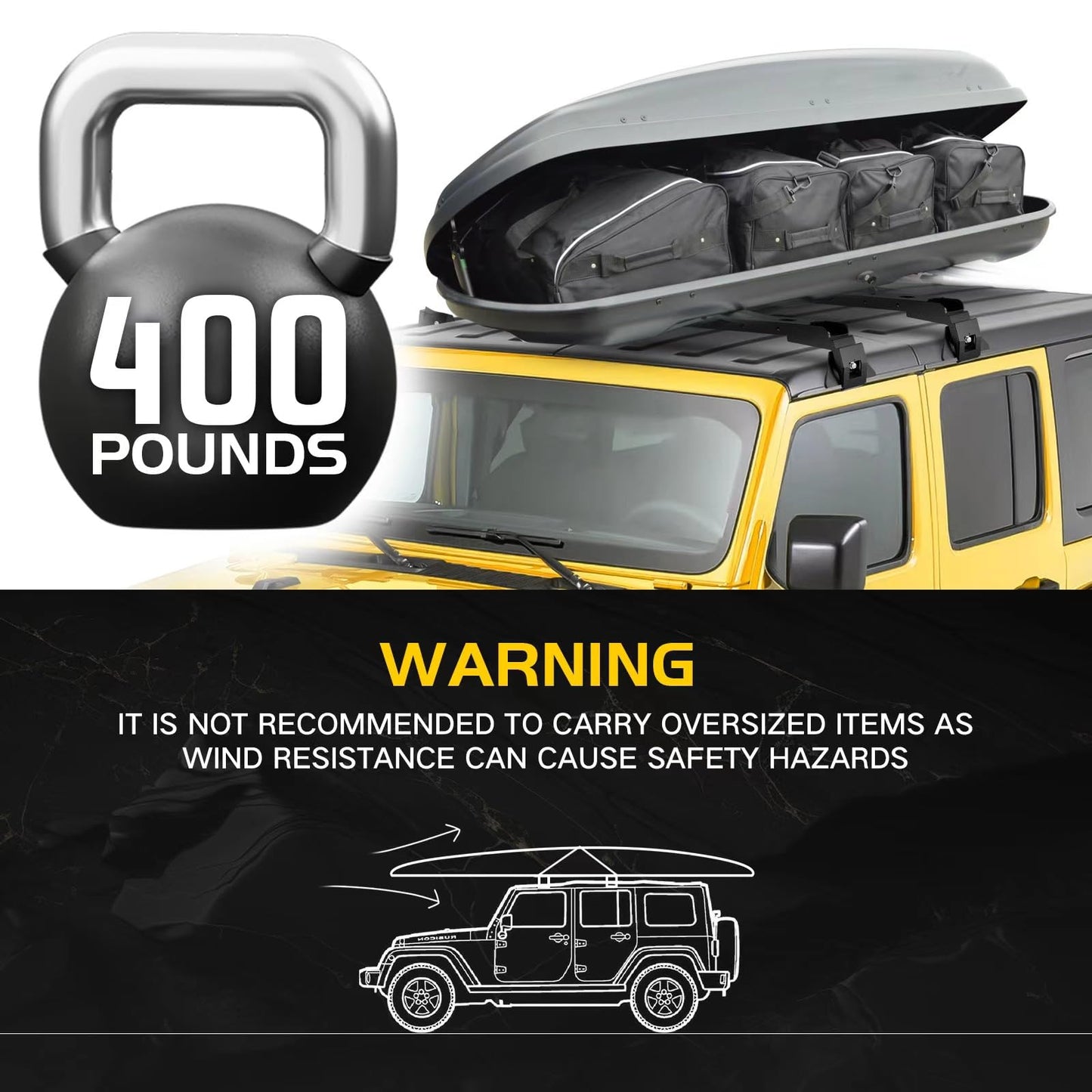 XOOKUN 3 Crossbars 400 lbs Heavy Duty Roof Rack Crossbars for Jeep Wrangler JL JK Gladiator JT 2007-2024, (2/4 Door Hardtop)