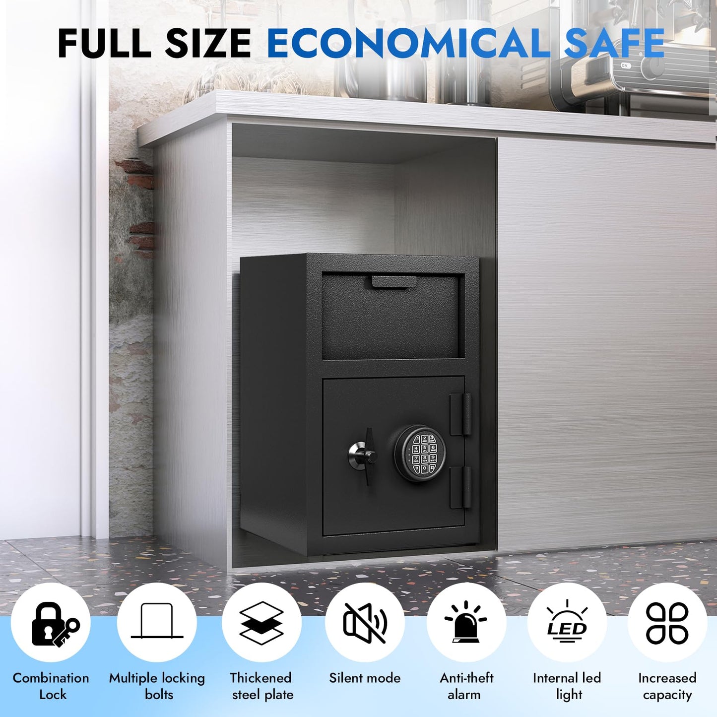 BUTISOW 2.6 CUB Commercial Front-Drop Fireproof Safe, Money Safe Box with Anti-Fishing & Fireproof Bag for Home, Office, Jewelry, Documents (2.6 Cuft Drop Safe)