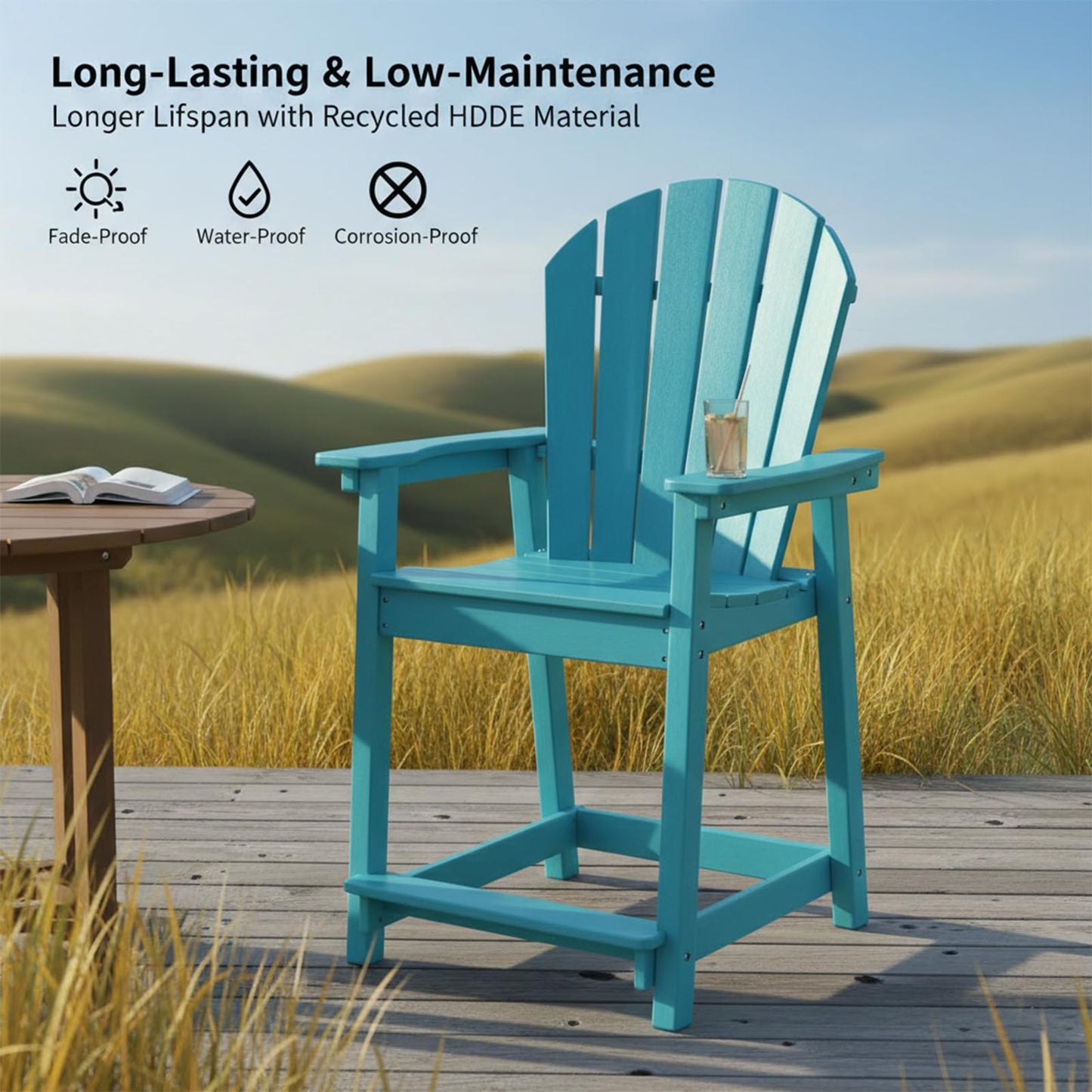 OTSUN Tall Modern Adirondack Chairs Set of 4, All Weather HDPE Bar Height Adirondack Stools Widened Durable Design for Porch Patio Yard Lawn Fire Pit Bistro Basement Indoors & Outdoors