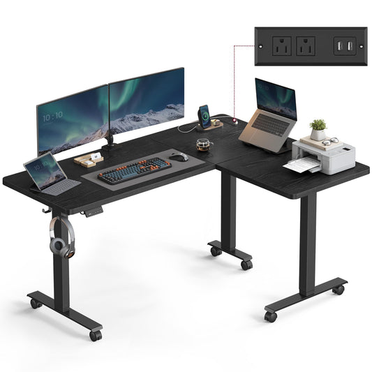 VASAGLE L Shaped Electric Standing Desk, 63 x 47.2 Inches, Height Adjustable Corner Desk with Power Outlets, 2 Memory Buttons, Easy to Assemble, for Home Office, Black ULSD242B01