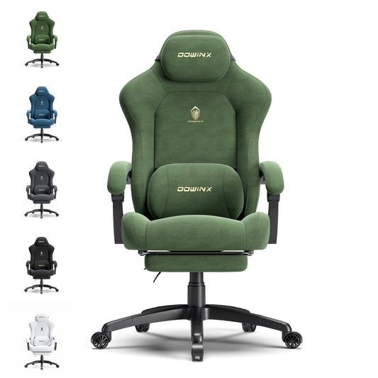 Dowinx Big and Tall Gaming Chair, Suede Fabric Game Chair with Pocket Spring Cushion, High Back Gamer Chair Ergonomic with Footrest for Adults Office, 440LBS, Green